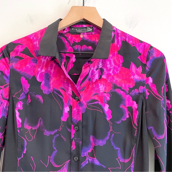 Elie Tahari Saks Fifth Exclusive Silk Stretch Button Down Shirt - Picture 3 of 12